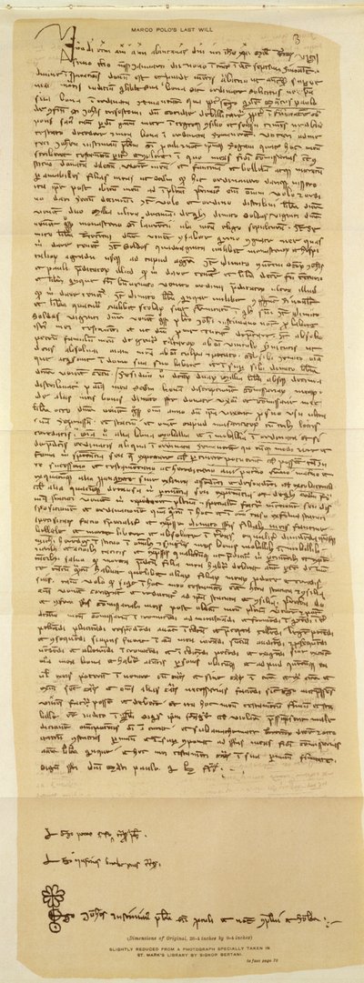 The Last Will of Marco Polo, Written in 1324 by Italian School